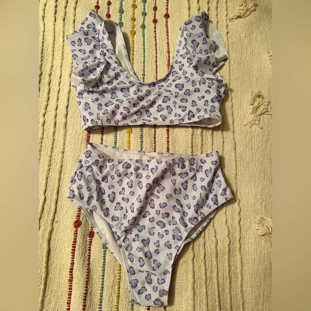 SHEIN Purple Leopard HIGH WAISTED BIKINI Small